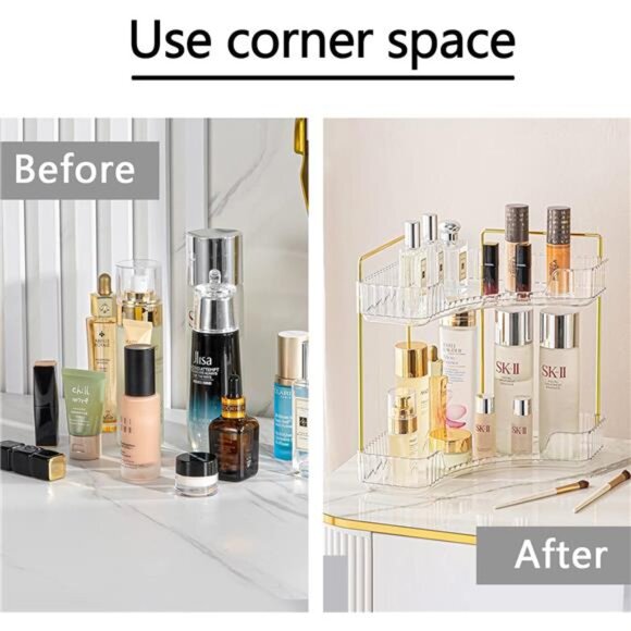2-Tier Corner Bathroom Counter Organizer – Classic Storage Shelf for Makeup - Picture 4 of 7